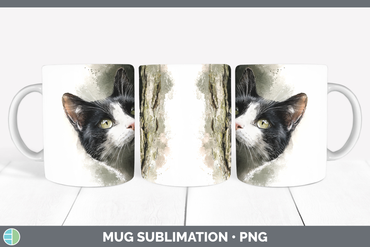 Tuxedo Cats Tree Peek Mug Wrap Sublimation Design
