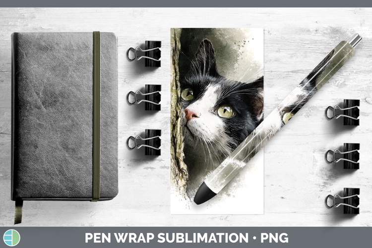 Tuxedo Cats Tree Peek Pen Wrap Sublimation Design