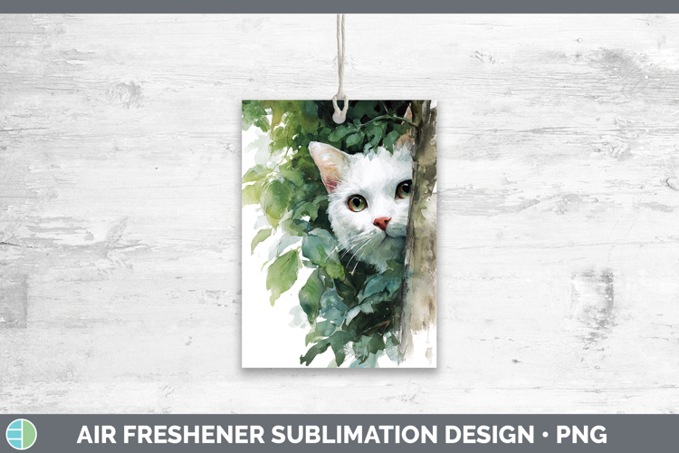 White Cats Tree Peek Air Freshener Sublimation Design