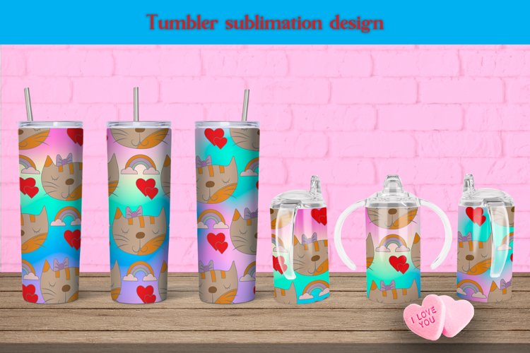 Cats skinny and sippy cup tumbler sublimation design example image 1
