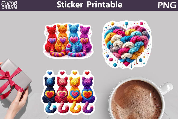 Valentine Cats Heart Sticker | Crochet Cat Sticker Printable