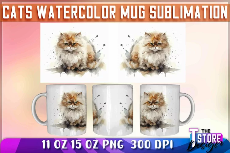 Cats Watercolor Mug Sublimation | 11 oz 15 oz | PNG File