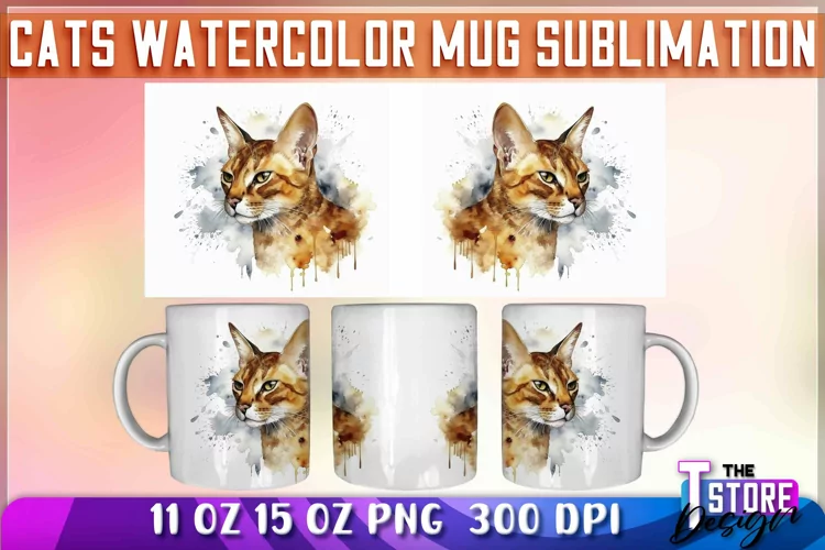 Cats Watercolor Mug Sublimation | 11 oz 15 oz | PNG File