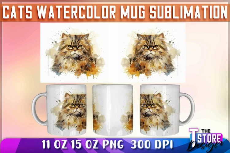 Cats Watercolor Mug Sublimation | 11 oz 15 oz | PNG File