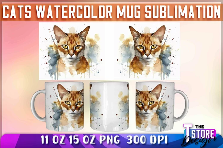 Cats Watercolor Mug Sublimation | 11 oz 15 oz | PNG File