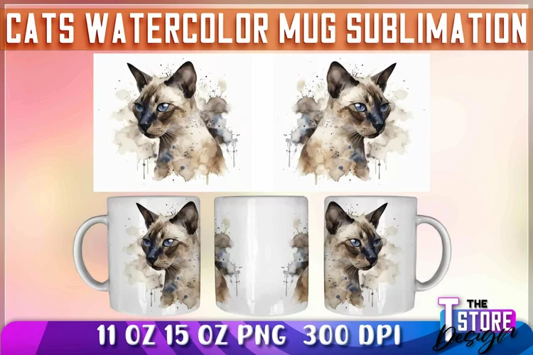 Cats Watercolor Mug Sublimation | 11 oz 15 oz | PNG File