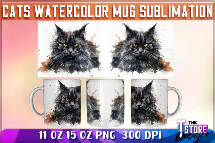 Cats Watercolor Mug Sublimation | 11 oz 15 oz | PNG File