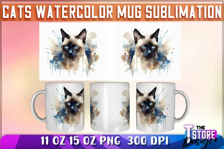Cats Watercolor Mug Sublimation | 11 oz 15 oz | PNG File