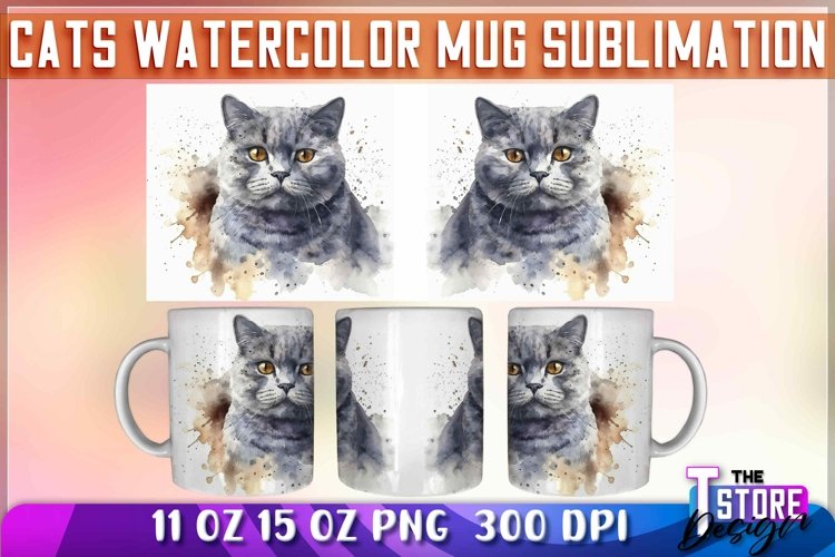 Cats Watercolor Mug Sublimation | 11 oz 15 oz | PNG File
