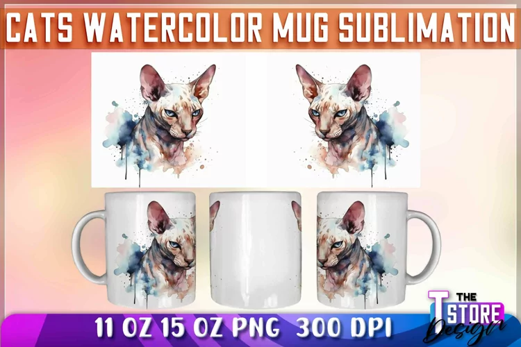 Cats Watercolor Mug Sublimation | 11 oz 15 oz | PNG File