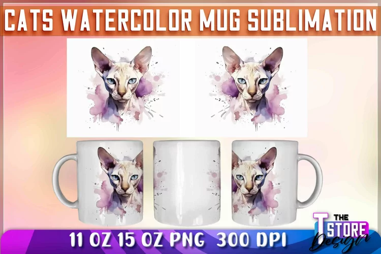 Cats Watercolor Mug Sublimation | 11 oz 15 oz | PNG File