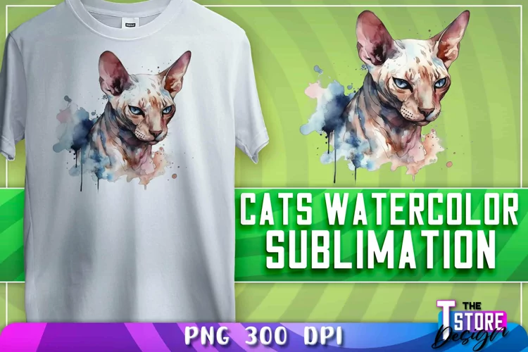 Cats Watercolor Sublimation | T-Shirt Design | PNG File