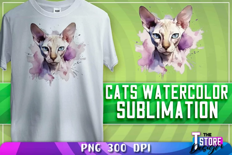 Cats Watercolor Sublimation | T-Shirt Design | PNG File