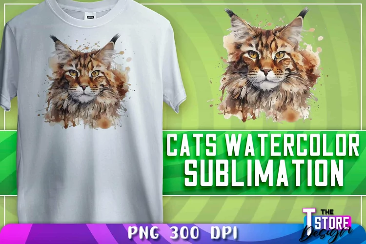 Cats Watercolor Sublimation | T-Shirt Design | PNG File