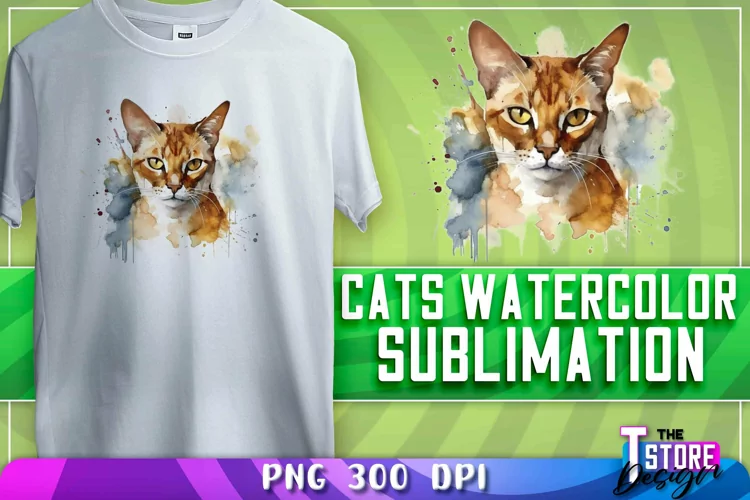 Cats Watercolor Sublimation | T-Shirt Design | PNG File