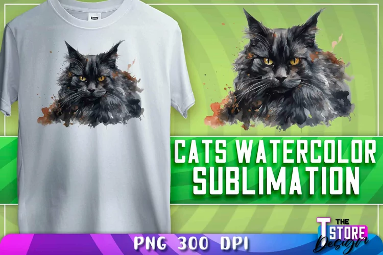 Cats Watercolor Sublimation | T-Shirt Design | PNG File
