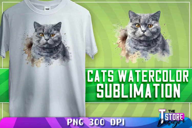Cats Watercolor Sublimation | T-Shirt Design | PNG File