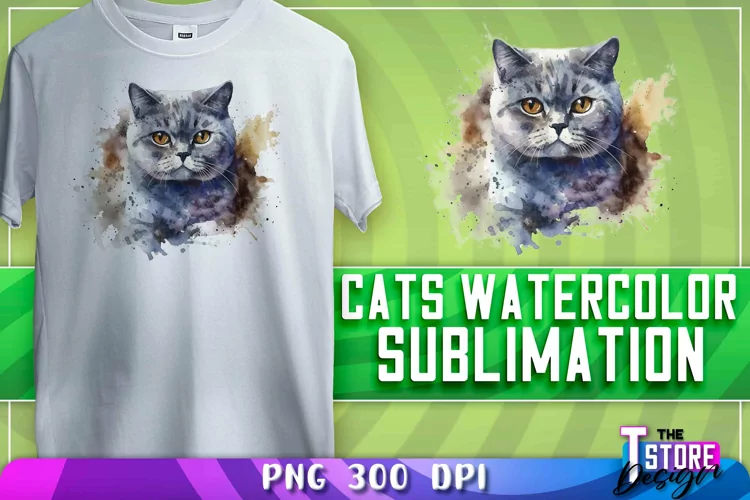 Cats Watercolor Sublimation | T-Shirt Design | PNG File