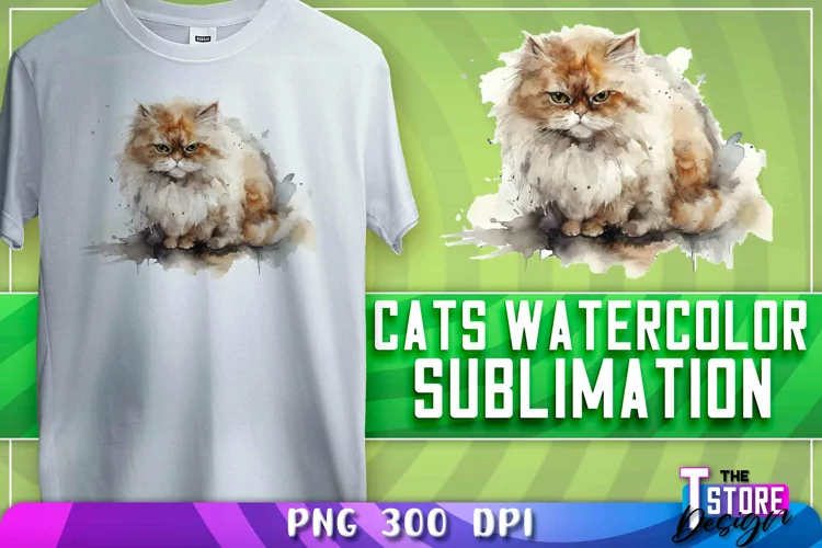 Cats Watercolor Sublimation | T-Shirt Design | PNG File
