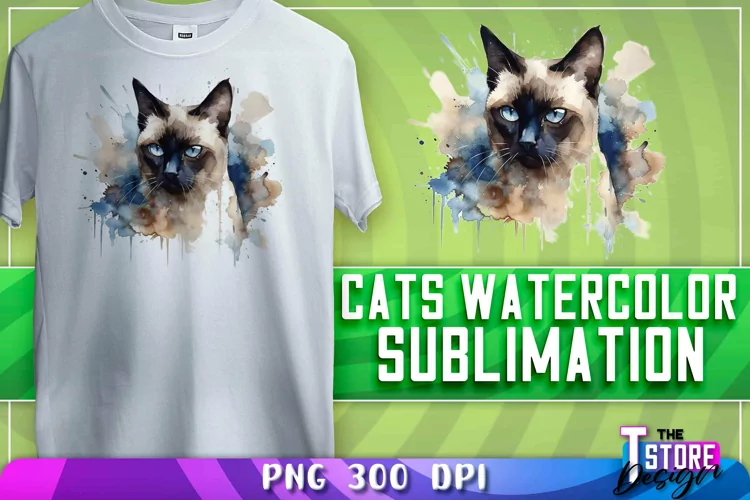 Cats Watercolor Sublimation | T-Shirt Design | PNG File