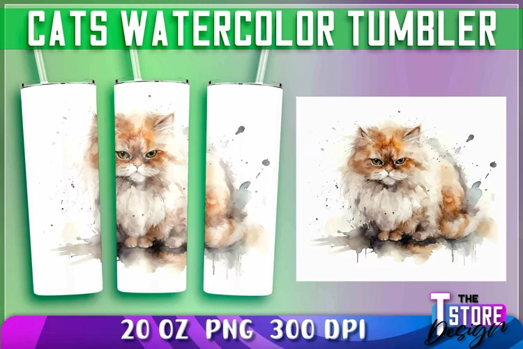 Cats Watercolor Tumblers Wrap 20 oz. |PNG File| PNG 300 DPI