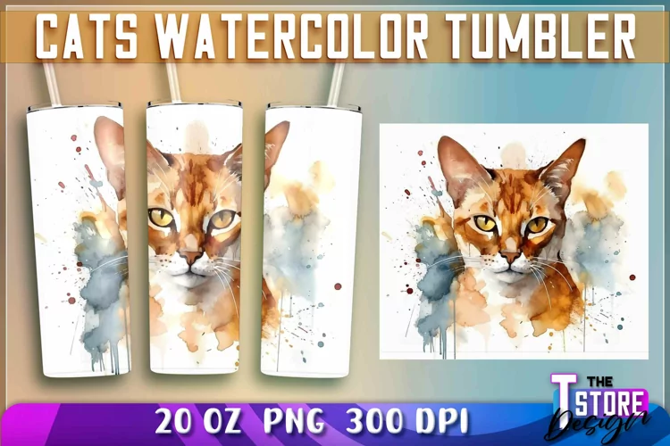 Cats Watercolor Tumblers Wrap 20 oz. |PNG File| PNG 300 DPI