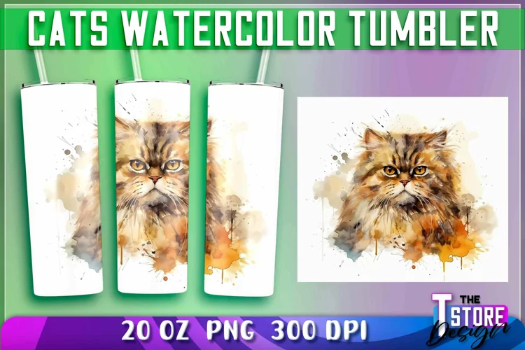 Cats Watercolor Tumblers Wrap 20 oz. |PNG File| PNG 300 DPI