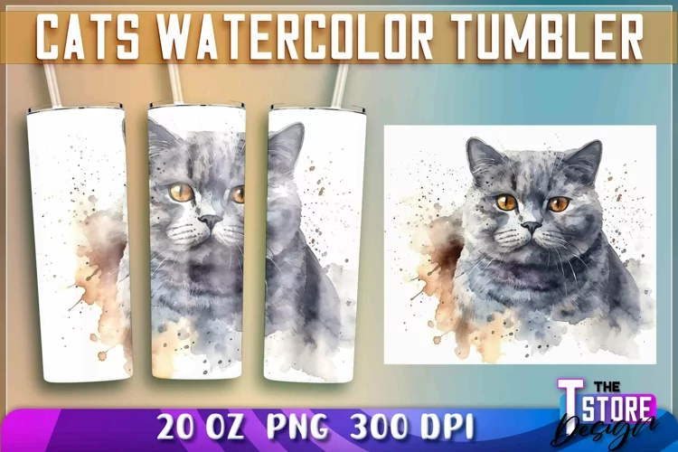 Cats Watercolor Tumblers Wrap 20 oz. |PNG File| PNG 300 DPI