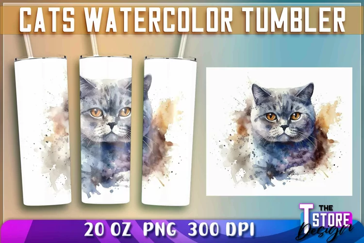 Cats Watercolor Tumblers Wrap 20 oz. |PNG File| PNG 300 DPI