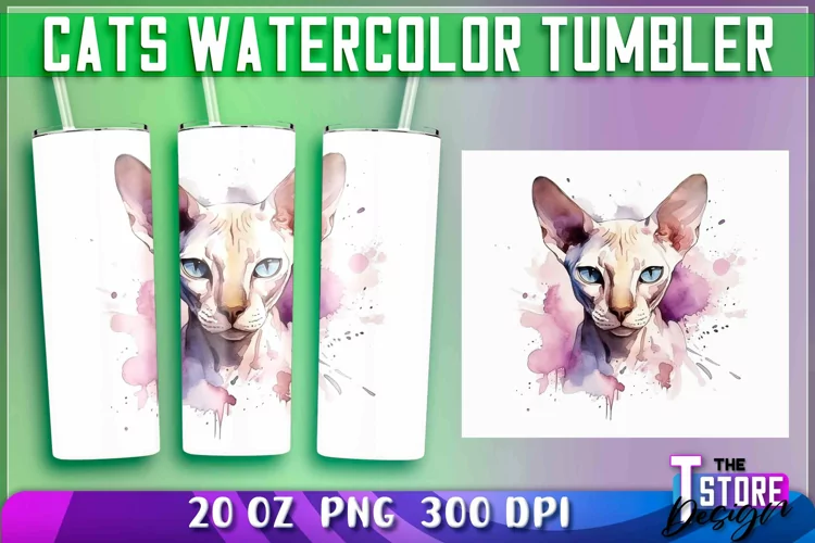 Cats Watercolor Tumblers Wrap 20 oz. |PNG File| PNG 300 DPI
