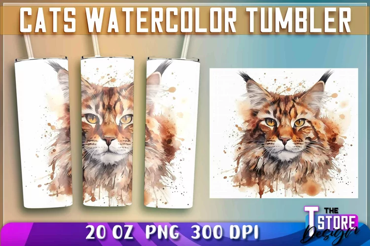 Cats Watercolor Tumblers Wrap 20 oz. |PNG File| PNG 300 DPI