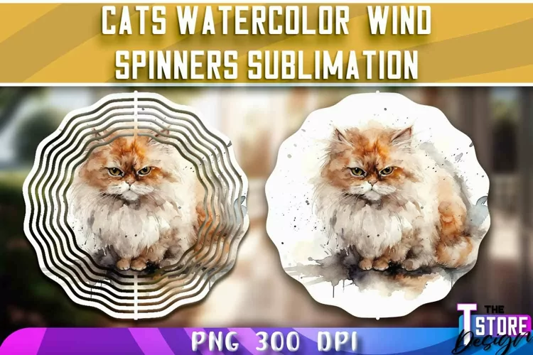 Cats Watercolor Wind Spinners Sublimation | PNG 300 DPI