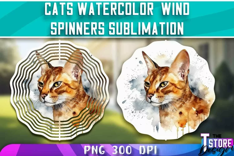 Cats Watercolor Wind Spinners Sublimation | PNG 300 DPI