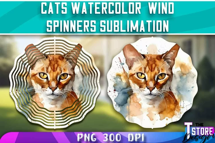 Cats Watercolor Wind Spinners Sublimation | PNG 300 DPI