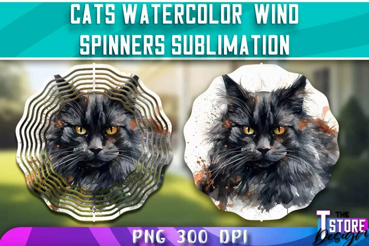 Cats Watercolor Wind Spinners Sublimation | PNG 300 DPI