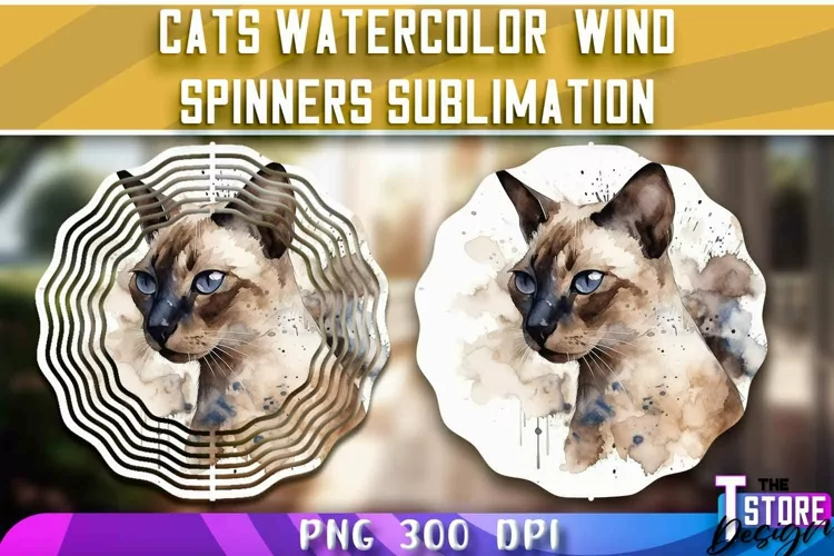 Cats Watercolor Wind Spinners Sublimation | PNG 300 DPI