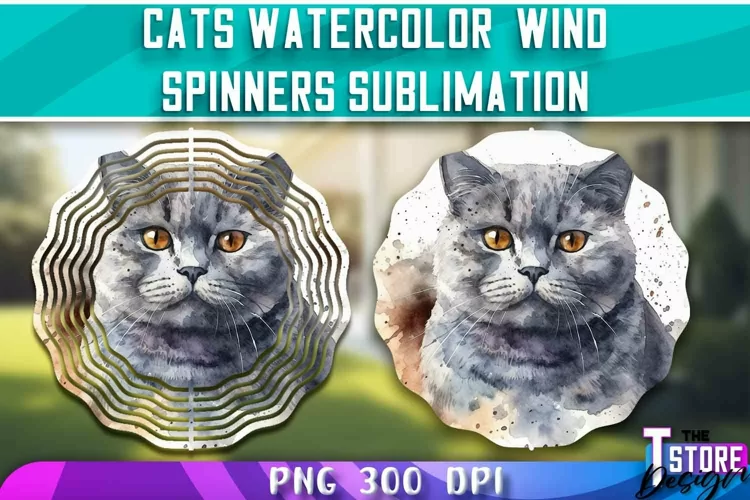Cats Watercolor Wind Spinners Sublimation | PNG 300 DPI