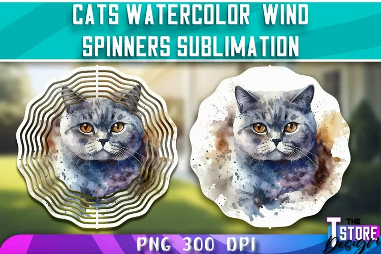 Cats Watercolor Wind Spinners Sublimation | PNG 300 DPI
