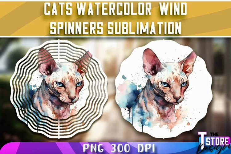 Cats Watercolor Wind Spinners Sublimation | PNG 300 DPI