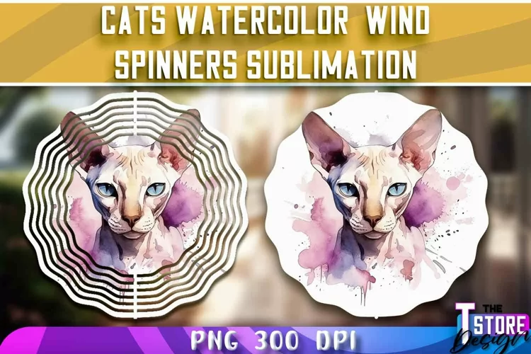 Cats Watercolor Wind Spinners Sublimation | PNG 300 DPI