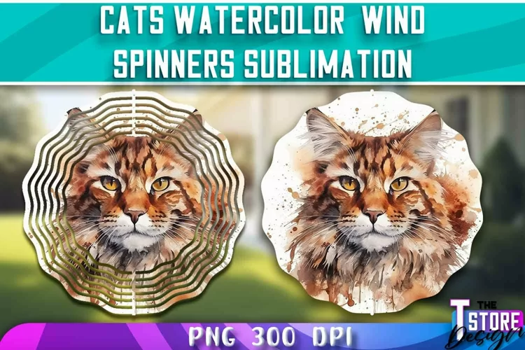 Cats Watercolor Wind Spinners Sublimation | PNG 300 DPI