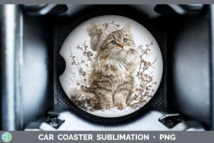 Angora Cats Winter Knit Hat Car Coaster Sublimation Design