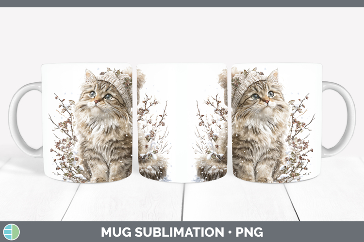 Angora Cats Winter Knit Hat Mug Wrap Sublimation Design