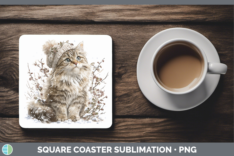Angora Cats Winter Knit Hat Square Coaster Sublimation Desig