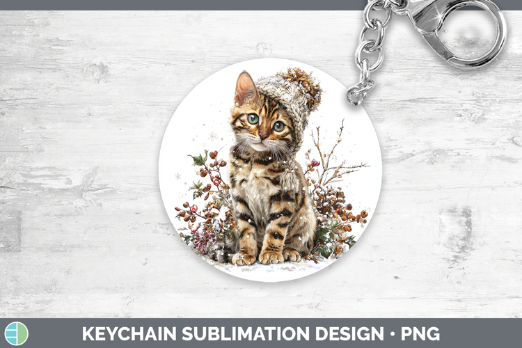 Bengal Cats Winter Knit Hat Keychain Sublimation Design