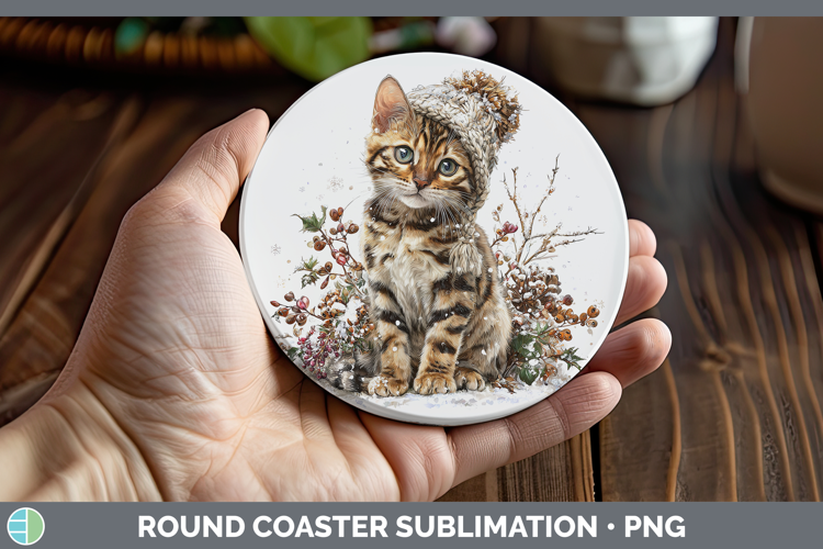 Bengal Cats Winter Knit Hat Round Coaster Sublimation Design