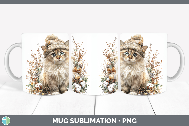 Birman Cats Winter Knit Hat Mug Wrap Sublimation Design