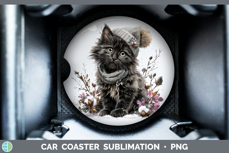 Black Cats Winter Knit Hat Car Coaster Sublimation Design