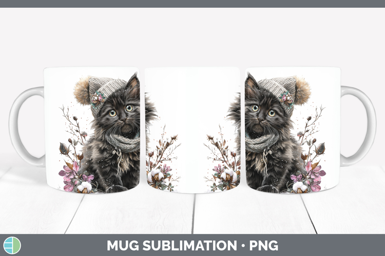 Black Cats Winter Knit Hat Mug Wrap Sublimation Design