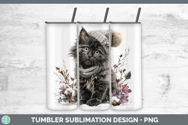 Black Cats Winter Knit Hat Tumbler Sublimation Design